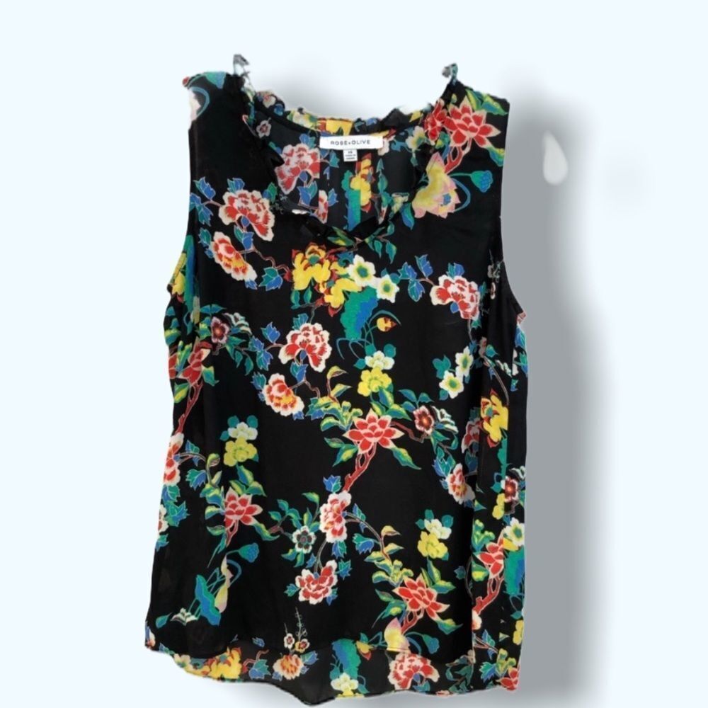 Rose + Olive Sleeveless Floral Blouse